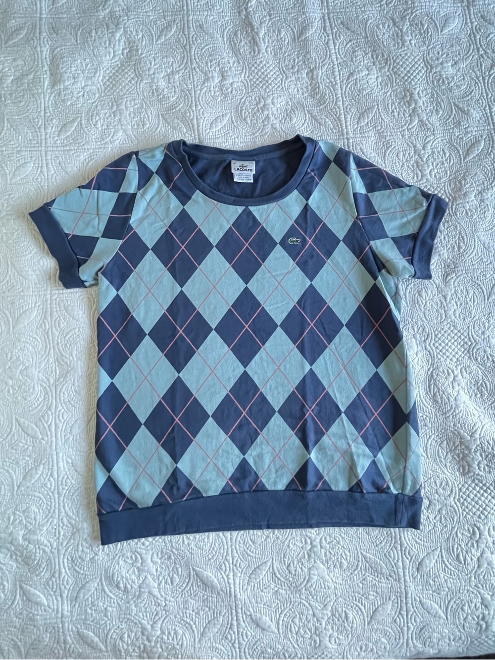 Lacoste Rare Argyle Short Sleeve Blue with Pink Accents - Made In Peru - France